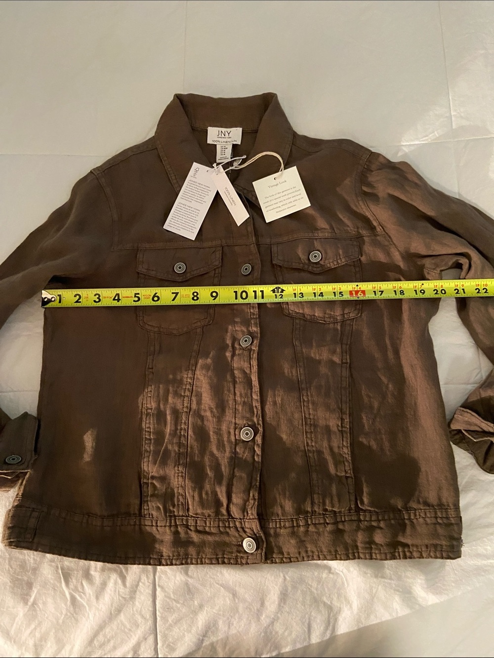 Olive Brown Linen Jean Jacket - Picture 8 of 12